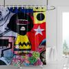 Abstracte Kunstenaar Douchegordijn - Blauw & Roze Figuur Schilderij, Waterdicht met Oogjes, Moderne Kunst Badkamer Decoratie