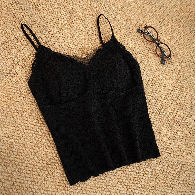 Women's Lace Camisole with Built-In Bra, Fleece-Lined, Sexy Slim-Fit for Autumn/Winter
