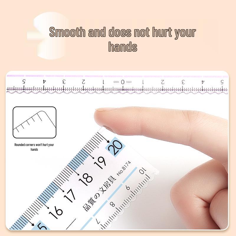 Student Anti-Myopia Ruler Set: Straight & Wavy Line Transparent Rulers, Thickness Enhanced, 15/20cm for Exams.