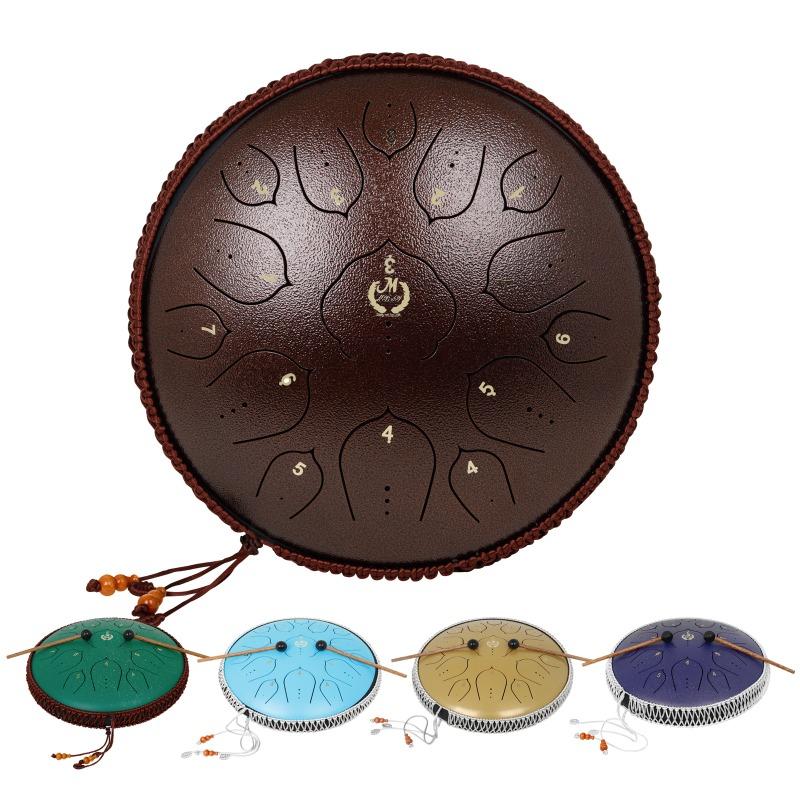 14 Inch 15 Tone Drum Steel Tongue Drum with Handbag Drumsticks Percussion Psychotherapy Meditation Instrument Gift for Beginner