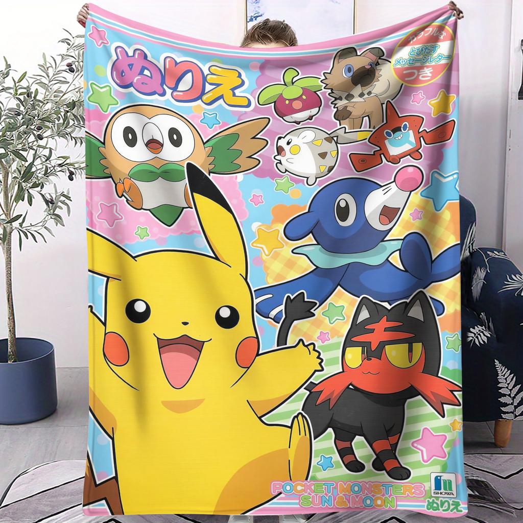 Pokemon Classic AllStar Cute Cartoon Printed Fleece Throw Blanket for Fans Quality Warm Cozy Blanket for Travel Office Home