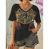 Vintage Women 3D Print T Shirt Short Sleeve V Neck Tops Comfortable T-shirts