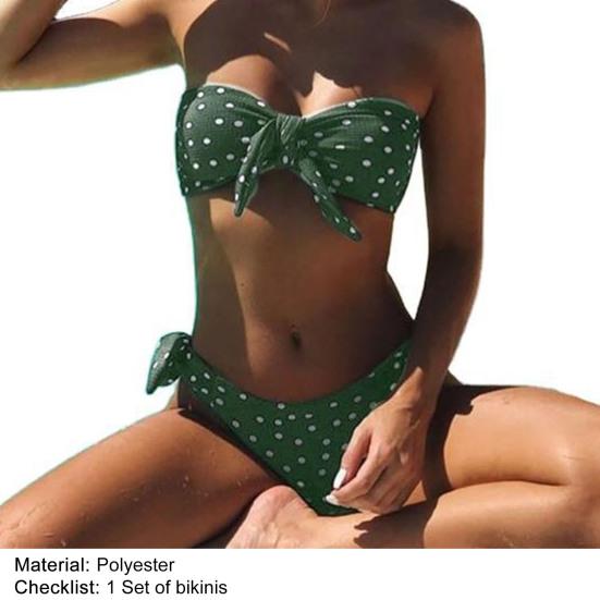 Set da 2 pezzi/set costume da bagno con stampa a punti e colori a contrasto, set di costumi da bagno con lacci per il nuoto