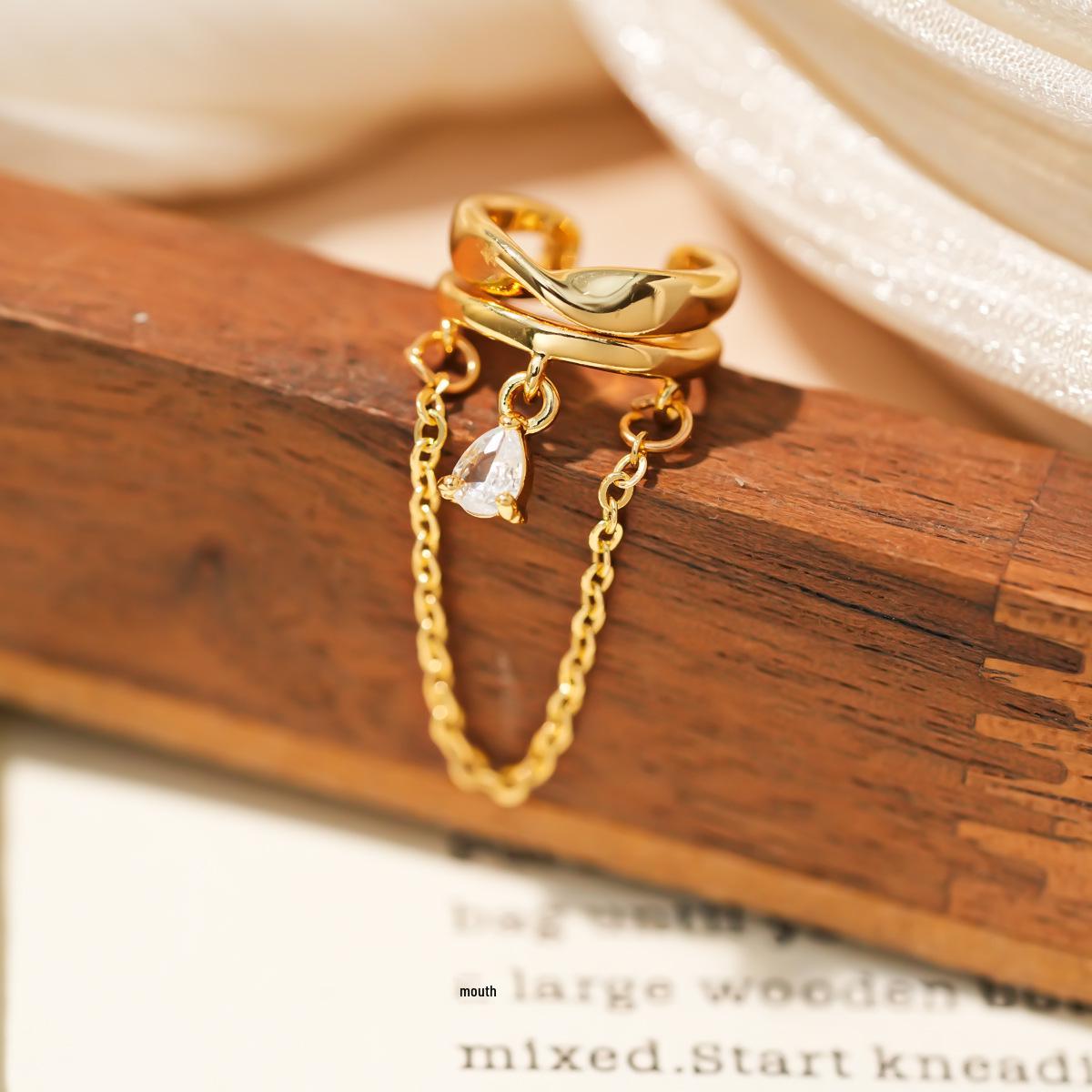 18K Gold-Plated Zircon Water Drop Tassel Ear Cuffs: Elegant Versatile Earrings