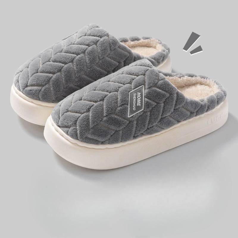 New Fleece Slippers, Women's Plush Home Anti-slip Thickened Warm Cotton Shoes