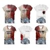 Halloween Blood Shirt Digital Print Blood Stains Text Tee Shirt Women V-neck Tops Casual Wear Funny Horror Clothes