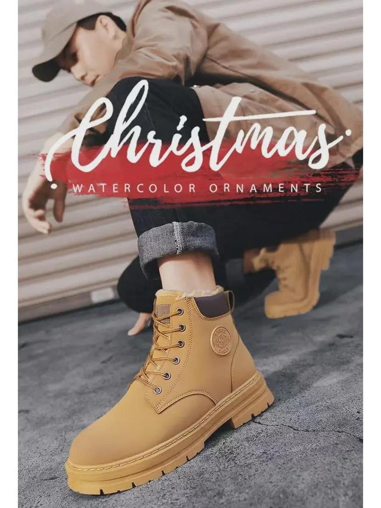 Men's Stylish White Korean High-Top Winter Sneakers with Plush Lining