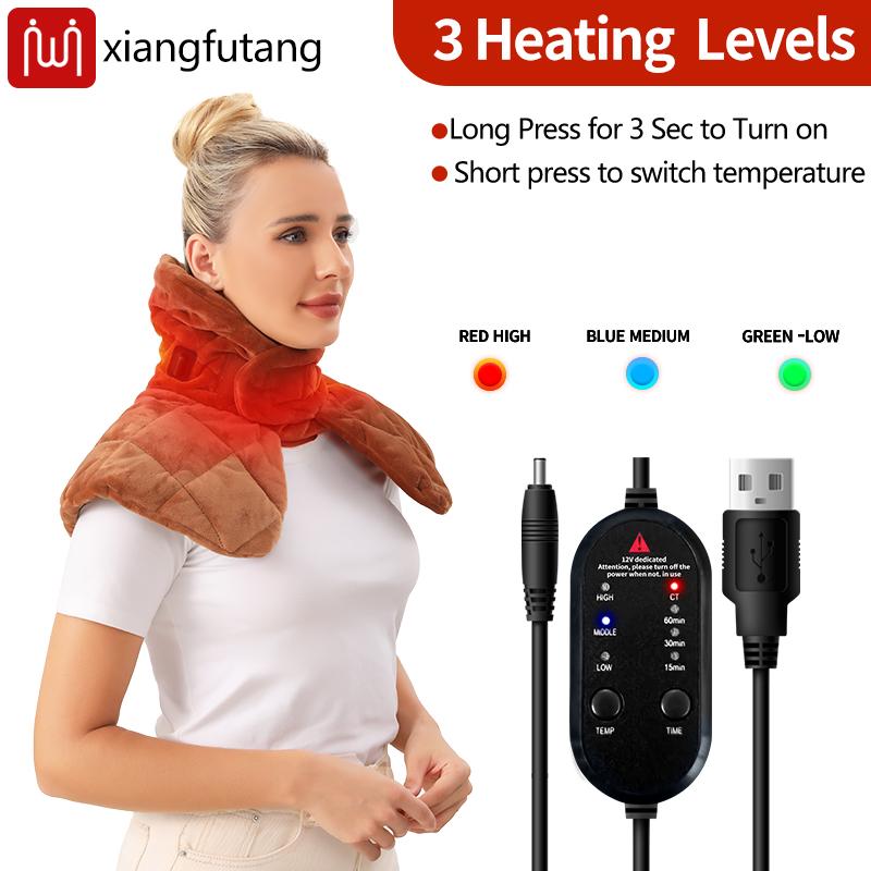 Brown Heated Shoulder Neck Massager 3 Heating Modes Plush Fabric Stiffness Relief Warm Scarf For Office Workers