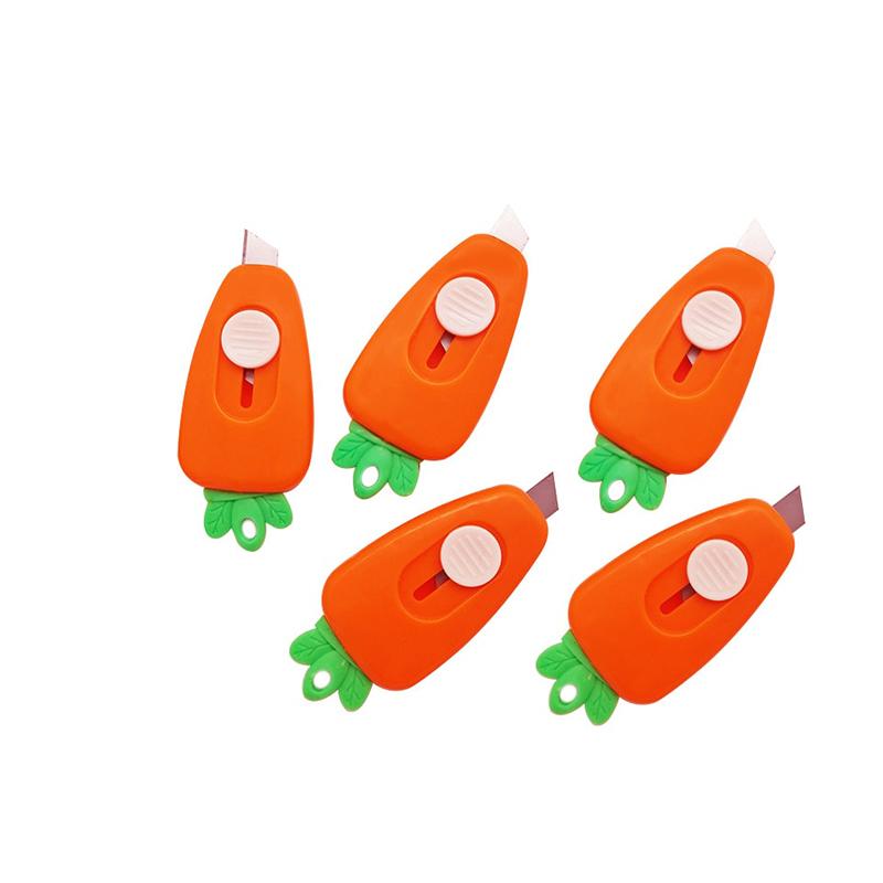 Cute Carrot Pocket Utility Knife Express Box Paper Cutter Art Craft Wrapping Opener with Keychain Hole Office School Stationery