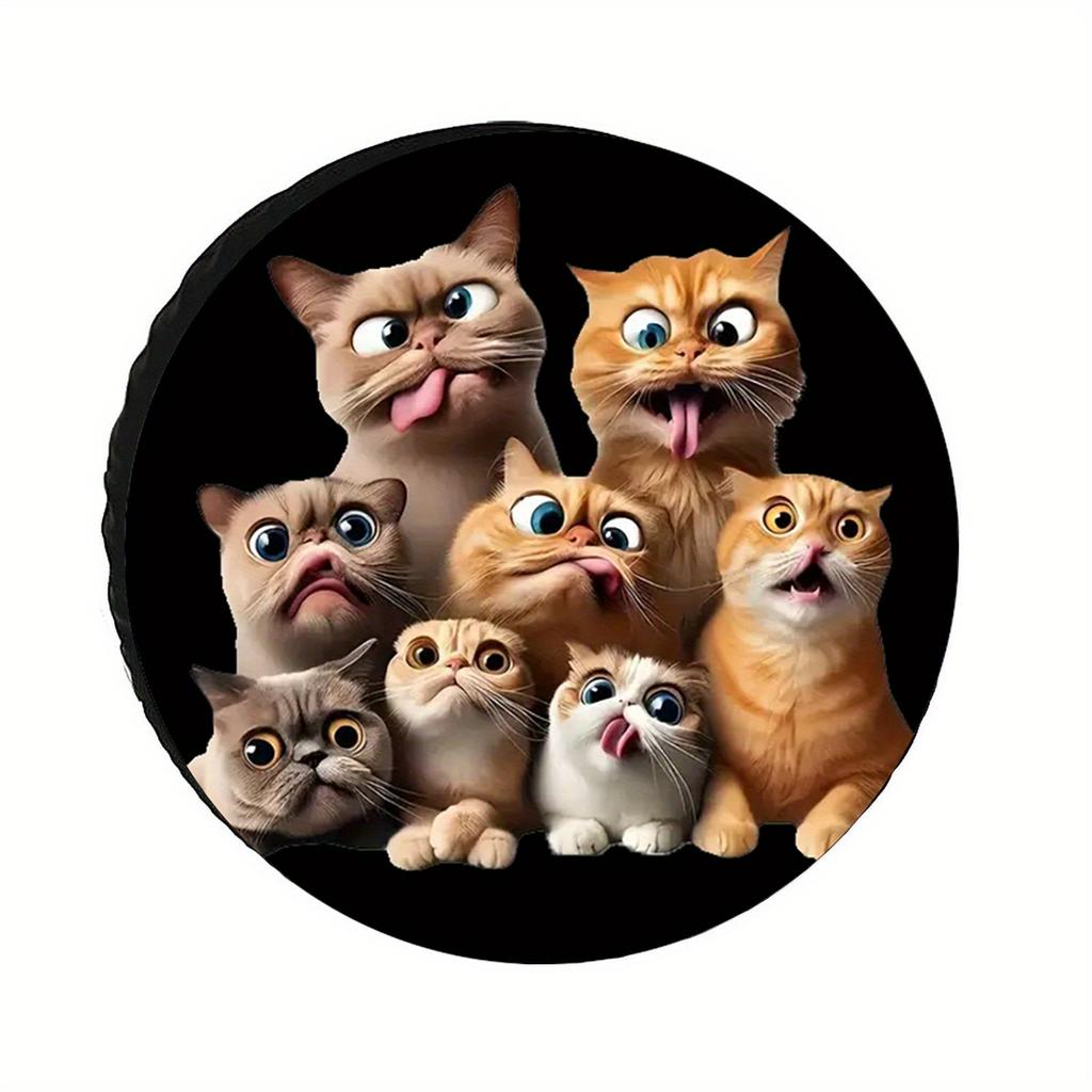 Cute Cartoon Patterns Of Not-So-Smart Kittens, Multifunctional Spare Tire Covers With Elastic Hems, Easy To Install, Snug Fit, W