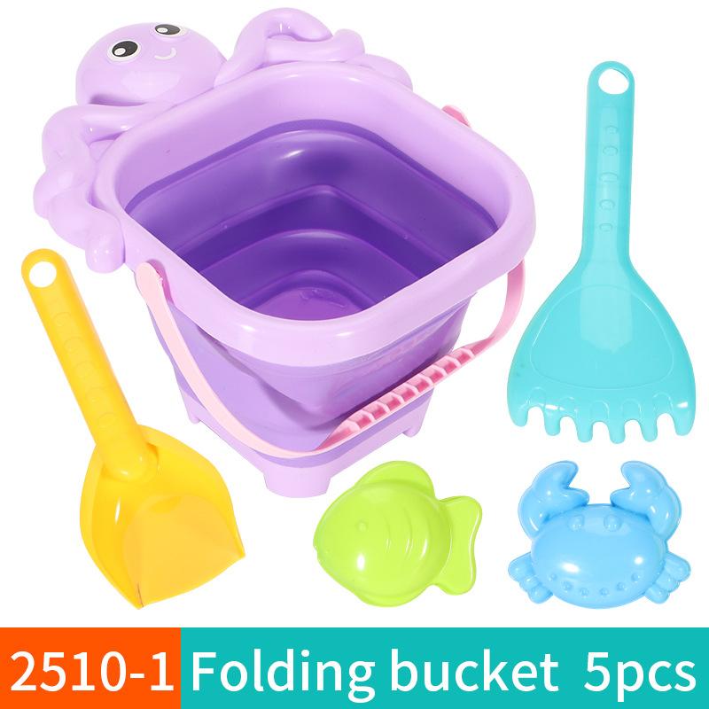 

Foldable Silicone Bucket Beach Toys Playsetss Summer Sand Playing Outdoor Toys Playsets Children Portable Folding Sandbox Bucket For Kids Children фиолетовый