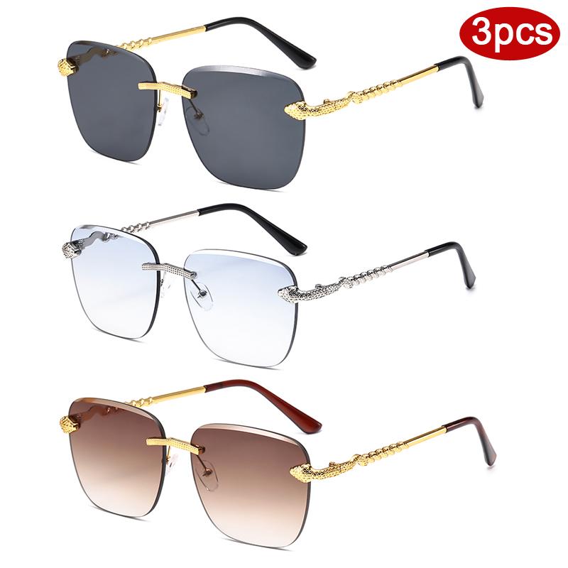 3pcs Fashion Rimless Metal Rectangle Frame Sunglasses Women Gradient Lens Brand Design Sun Glasses Casual Style Eyewear UV400