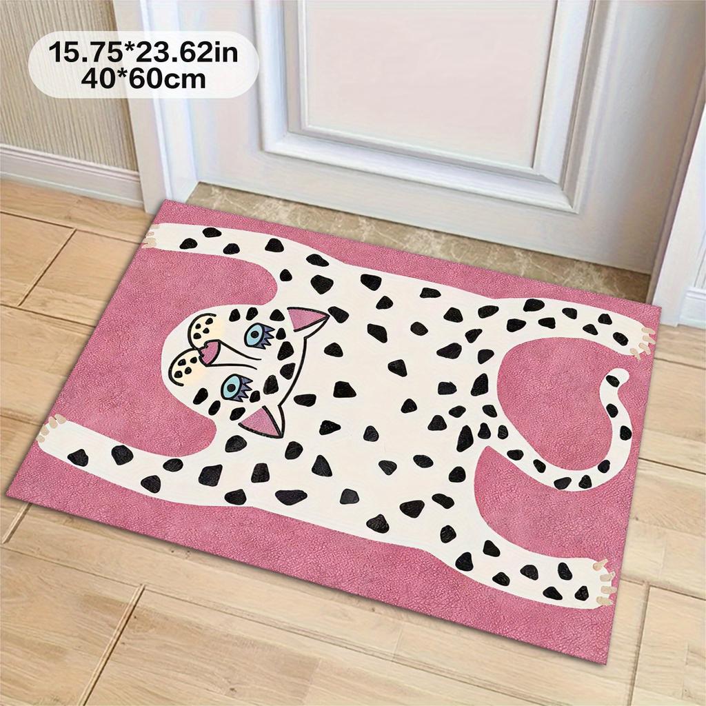 1pc Pink European Style Pink Leopard Pattern Area Rug Non-Slip Machine Washable Floor Mat for Kitchen Laundry Room Home Decor