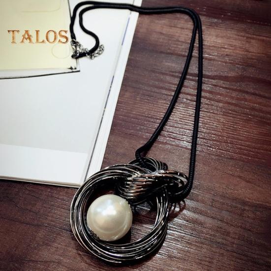 Women Sweater Chain Single-layer Alloy Red Bead Geometric Pendant Clothes Jewelry Dating Prom Party Garment Decoration Necklace