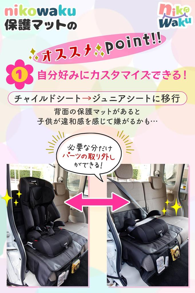 Nikowaku Kindersitz Schutzbezug Autositz Junior Sitz mit Flügeln und ISOFIX Überwacht von einem Babysitter Matte, Taschen, Protektor, Wasserabweisend, Schwarz,