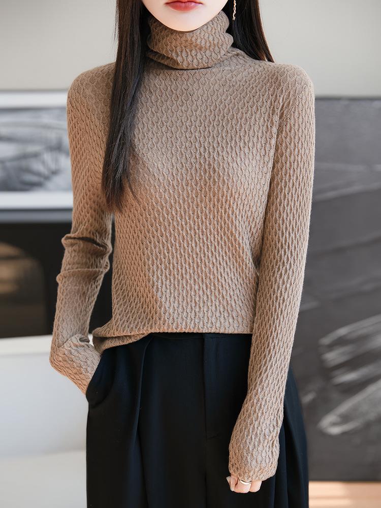 

Женский универсальный шерстяной пуловер 2025: Свитер с высоким воротником, однотонный, приятный к коже, теплый, вязаный, для весны и осени M