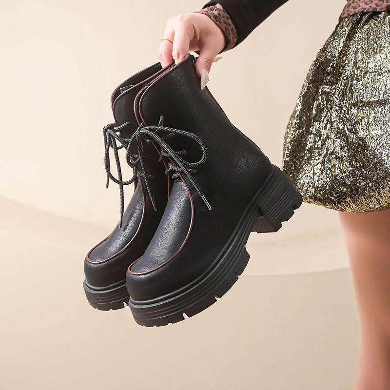 Internet Celebrity Retro Martin Heightening Mid-tube Boots 2025 New Fashion British Style Muffin Platform Versatile Boots Women