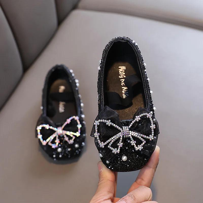 

Girls Princess Shoes Glitter Party Shallow Children Ballet Flats 21-36 Elastic Band Fashion Lace Bowknot Kids Dance Shoes 24