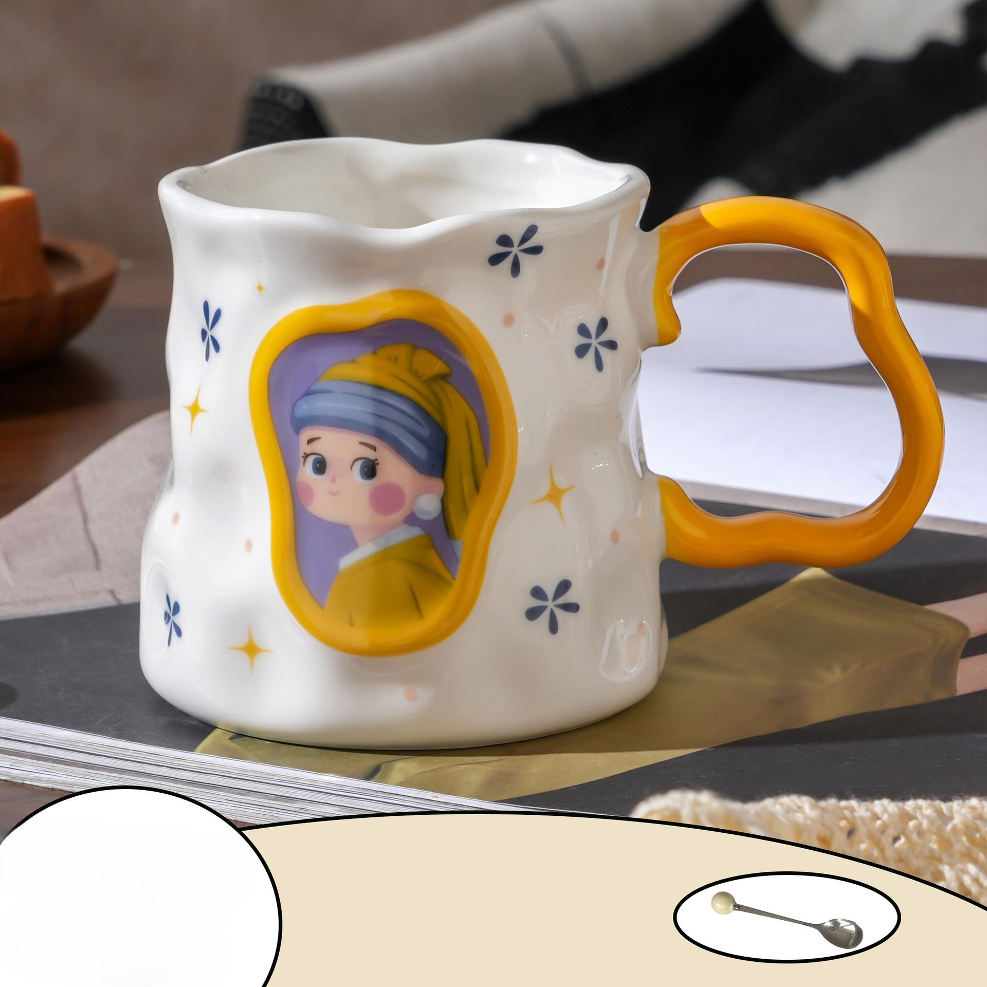 

Керамическая кружка с ложкой для дома, офиса, подарок на день рождения, чашка для девочек, сувенир, чашка для воды, кофейная чашка 301-400ml