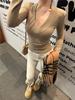 Schlankmachendes Sexy V-Ausschnitt Langarm Damen Herbst Top – Trendiger und schmeichelhafter Stil