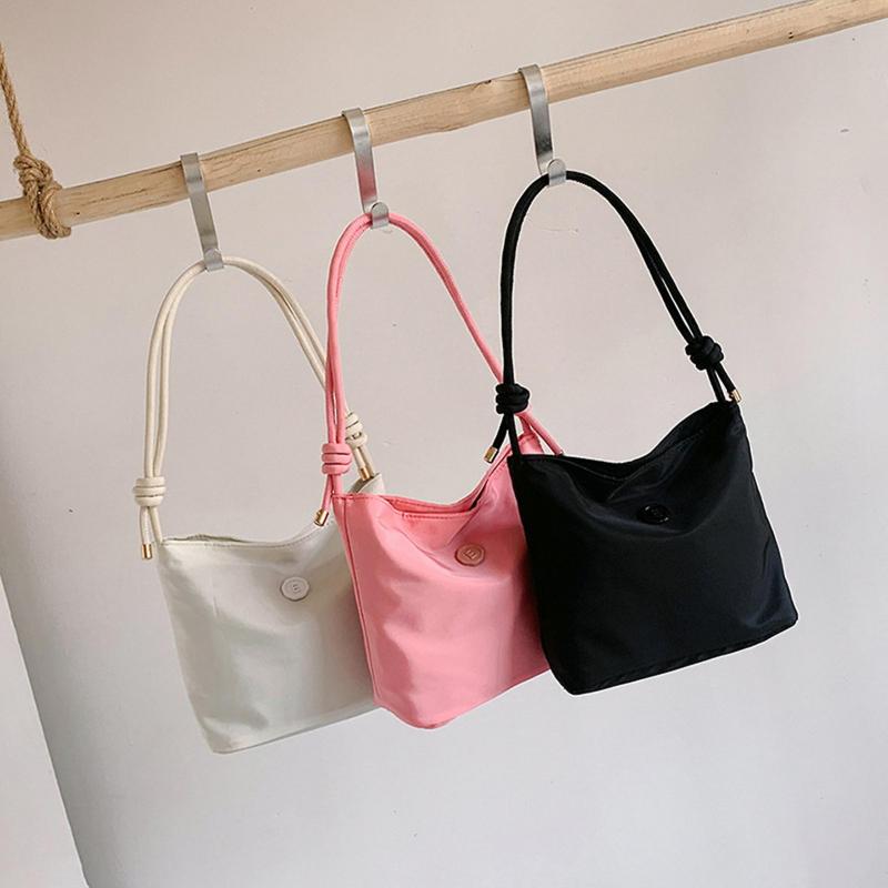 Women Shoulder Bag Magnet Button Closure Waterproof Smooth Solid Color Adjustable Large Capacity Korean Style Lady Handbag