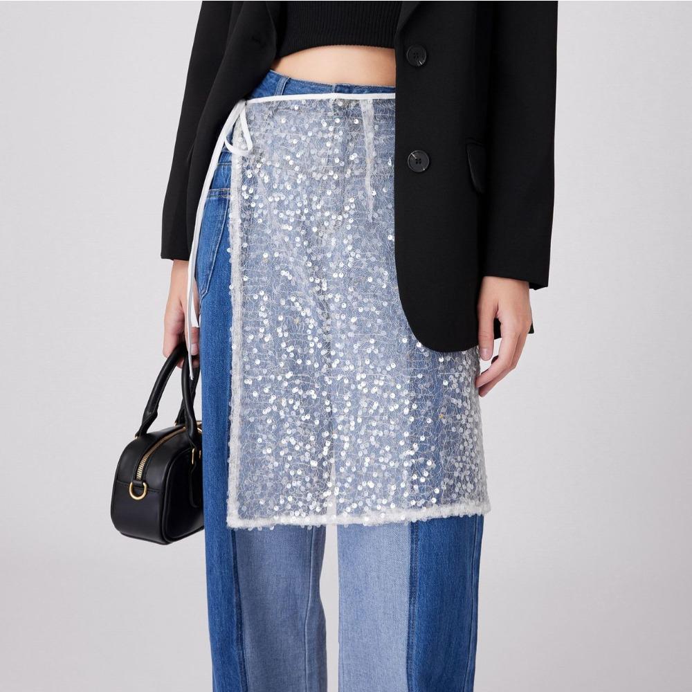 Mesh Sequined Lace Skirt Women'S Floral Stacked Skirt Hem, Hip Cover, Fart Curtain Skirt Tide