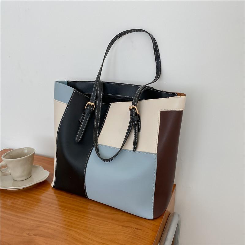 Fashion splicing candy color women's bag new soft surface casual shoulder bag simple hand bag