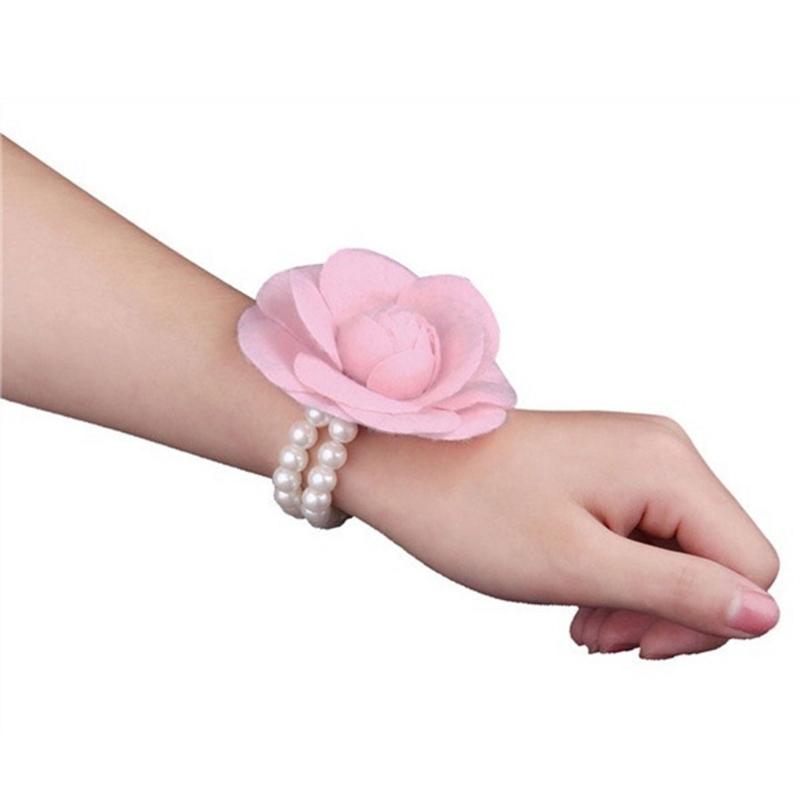 Imitation Perle Hochzeit Handgelenksblume Corsage Armband Braut Brautjungfer Stoff Kamelie Brosche Anstecknadel Handblume Schnalle Anstecknadel