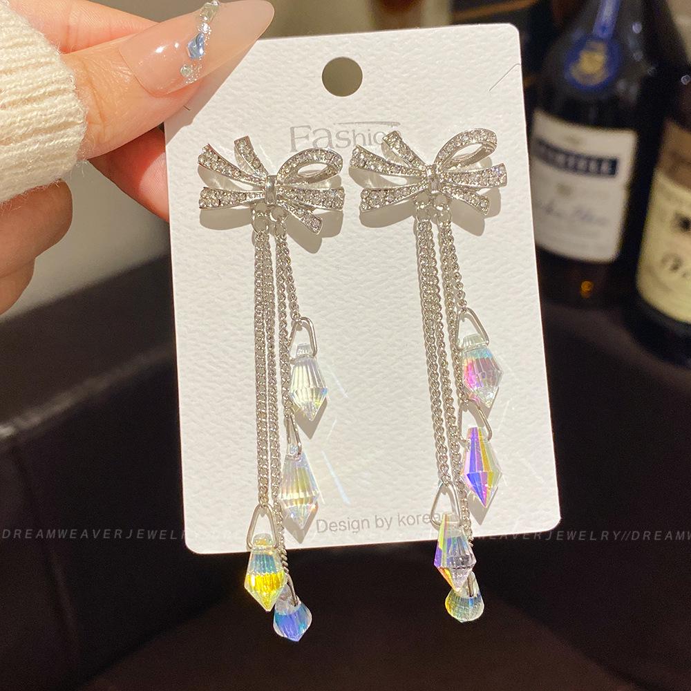 925 Sterling Silver Full Diamond Tassel Earrings – High-End European & American Style, Super Shiny, Luxurious Ear Jewelry for Women.