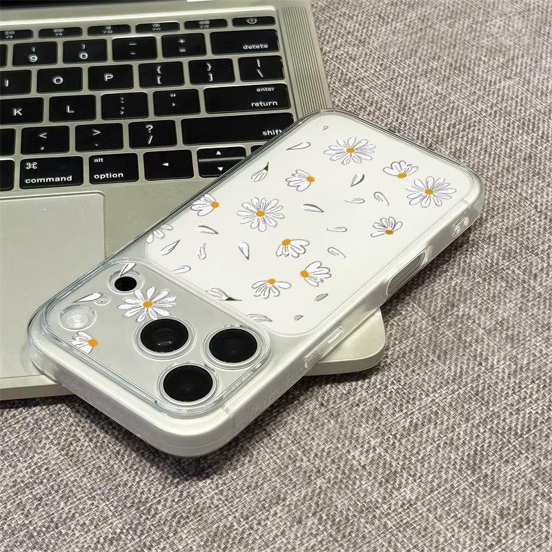 ins small fresh white chrysanthemum suitable for Apple 17/16 large window mobile phone case IP15/14/13 matte 12 fashion 11