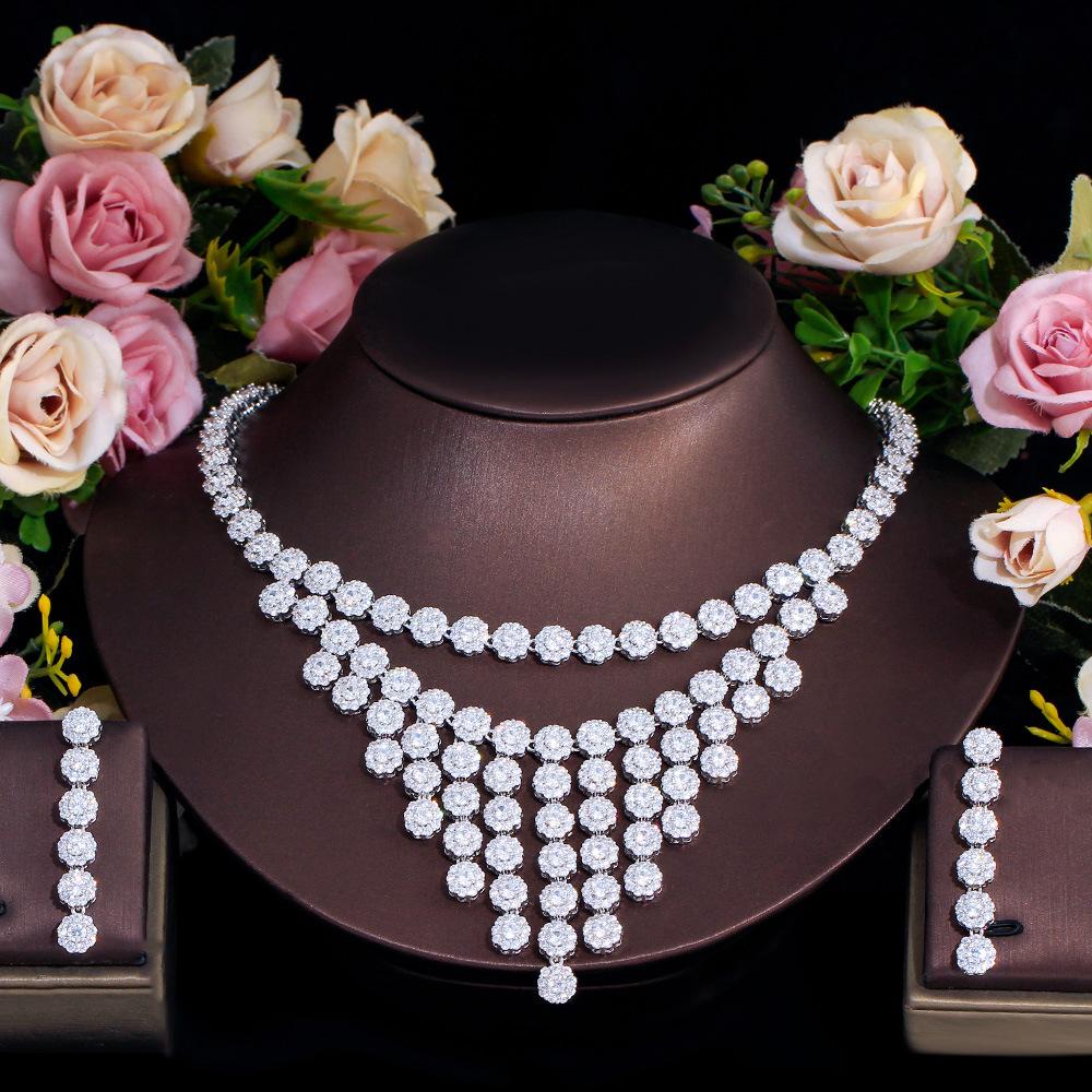 Wedding Jewelry Full Diamond Bridal High-End Necklace Earrings Two-Piece Bridal Wedding Dress Set Chain