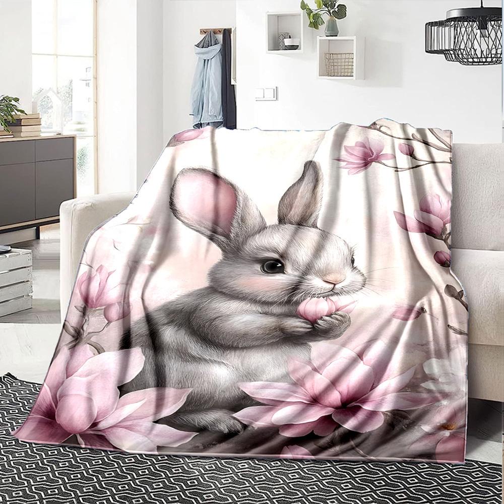 1pc rabbit flower blanket Lightweight Flannel Throw for Sofa Bed Travel Camping Livingroom Office Couch Chair