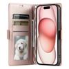 For iPhone 15 Leather Case Rhombus Texture Wallet Stand Phone Cover with Wrist Strap