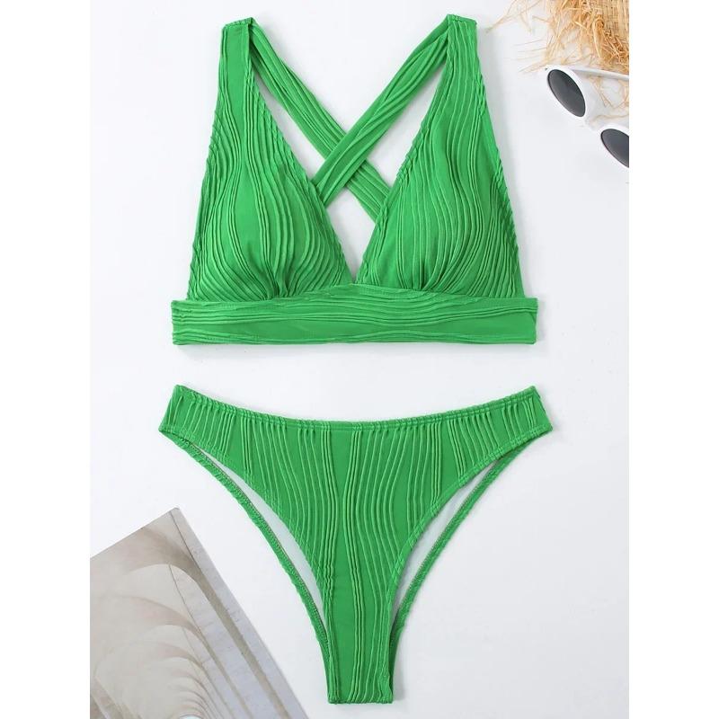 Bikini 2025 Șifonat Strivit Costume de Baie Femei Costum de Baie Feminin Set Bikini Două Piese Costum de Baie Decupat Înalt Îmbrăcăminte de Plajă Doamnă