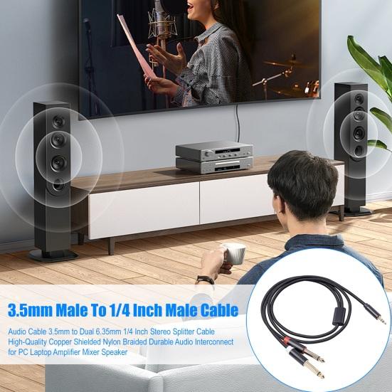 Audiokabel 3,5 mm auf Dual 6,35 mm 1/4 Zoll Stereo Splitterkabel Verstärkeranschluss Audiokabel für PC Laptop Verstärker Mischpult Lautsprecher