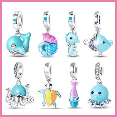 100% 925 Sterling Silver New Ocean Charms luminosi adatti per il nuovo braccialetto Tartaruga marina Delfino Polpo Charms Creazione di gioielli fai da te