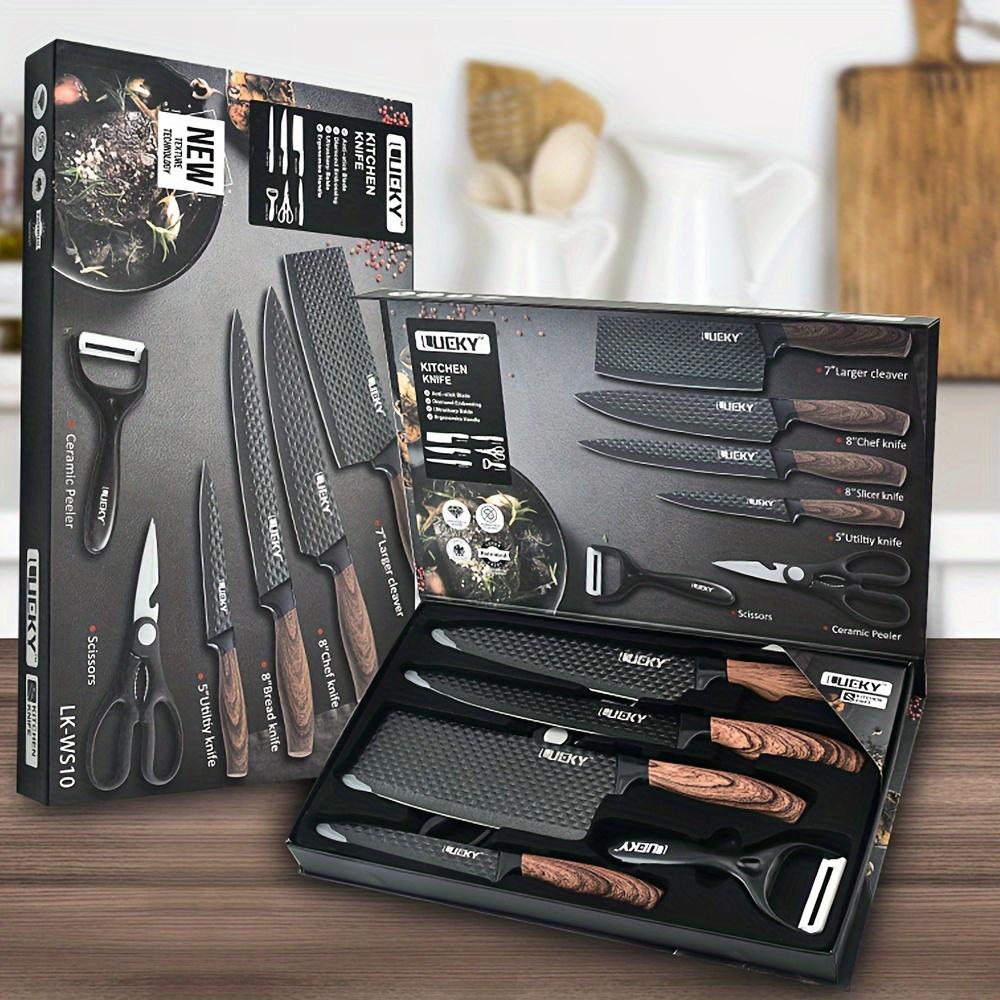 Professional 6 Kitchen Knife Set, High Carbon Stainless Steel Super Sharp, With Anti-stick Ergonomic Wooden Handle,Gift Box Set