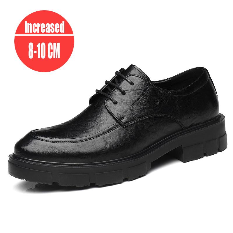 Men Dress Elevator Shoes Platform Breathable Lift Genuine Leather Heightening Shoes 5/8/10CM Taller Male Business groom's shoes