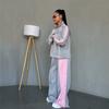 European and American Cross-border New Women's Clothing Fashion Semi-open Neck Long-sleeved Sweater Trousers Casual Suit Color Matching Two-piece Set