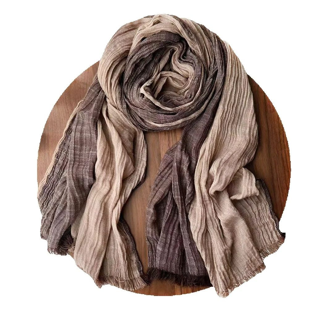 Autumn Winter Men'S Scarf Cotton Linen Striped Scarves Long Soft Pashmina Wrap Male Accessories Short Tassel Bufanda