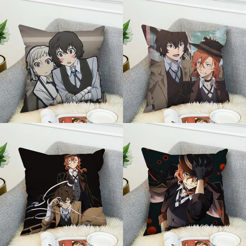 Bungo Stray Dogs Pillow Case For Car Sofa Decorative Home Doublesided Print Plush Square Throw Pillow Cushion Cover