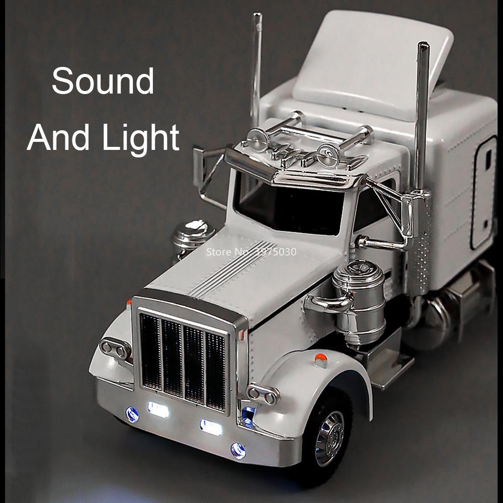 1:50 Alloy Heavy Trucks Toys Models Cars Container Vehicles Light Music Miniature Transport Car Rubber Tires Kids Gifts