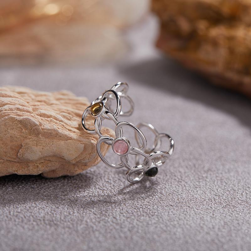 Blogger Flower God Design Niche S925 Sterling Silver Hollow Flower Ring Does Not Fade Advanced Sense Index Finger Ring Female