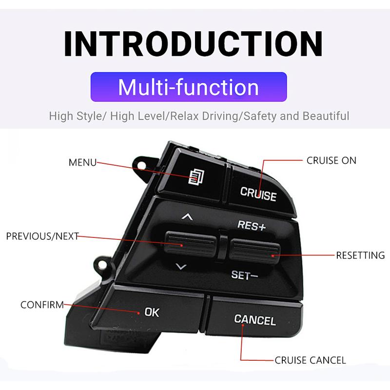 Blue Backlight For Hyundai Accent 1.6L 2019 2020 2021 2022 Steering Wheel Button Cruise Control Switch