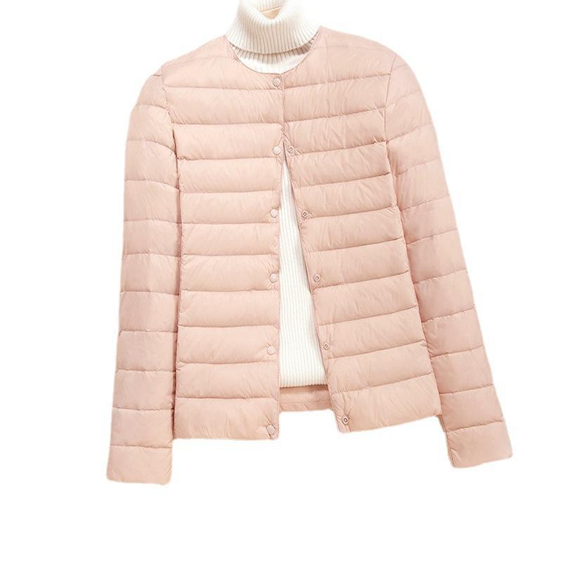 Jachetă ușoară din puf pentru femei, stil scurt, nouă, cu gât rotund, căptușeală subțire, croială slim, îmbrăcăminte interioară, de bază, jachetă de mărime mare