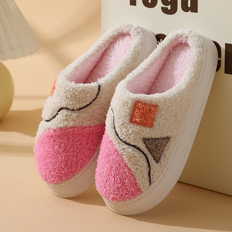 

Хлопковые тапочки для женщин. Утолщенные теплые зимние шерстяные тапочки для мужчин с плюшем и противоскользящим покрытием для домашней и уличной одежды. 38-39 красный