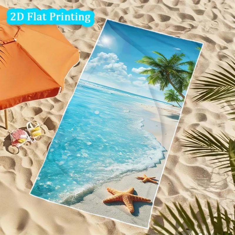 Realistic Tropical Shore Palm Tree Sea Wave Scenery Print Microfiber Quick Dry Beach Towel Seaside Holiday Bath Towel