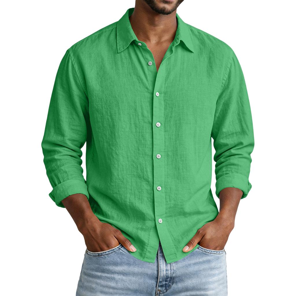 Men Long Sleeve Button Down Linen Shirt Classic Fit Lightweight Breathable Casual Shirt for Everyday Wear