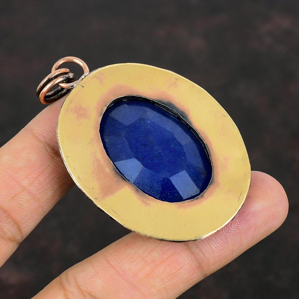 Faceted Blue Sapphire Pendant Copper Pendant Natural Gemstone Jewelry Unique Pendant Handmade Decent Pendant Copper Jewelry Gifts For Mother