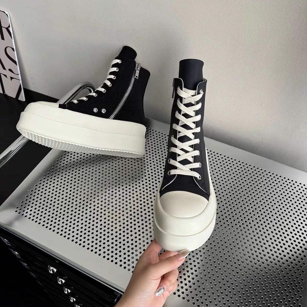 Spring 2025 Women's High-top Canvas Platform Shoes - Casual Lace-up Boots for Skirts